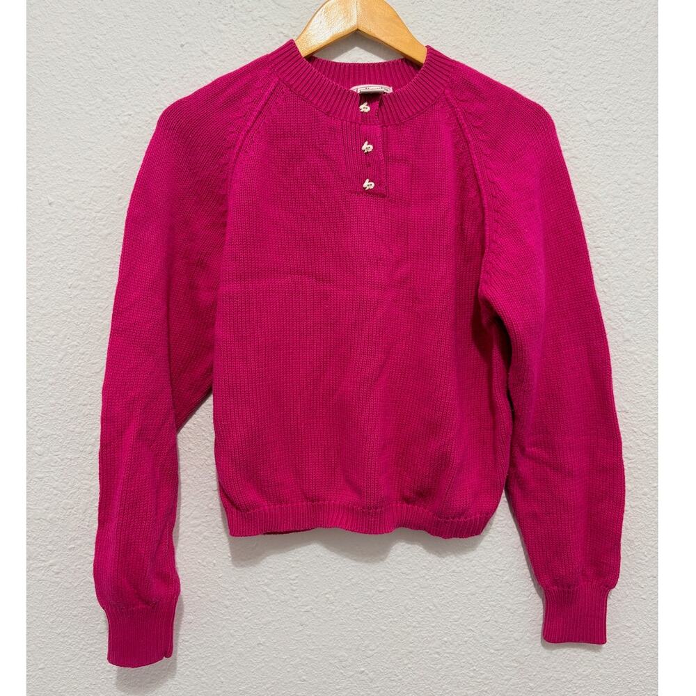 Vintage Magenta Talbots Sweater Bunny Buttons Spring Easter Y2K Whimsical